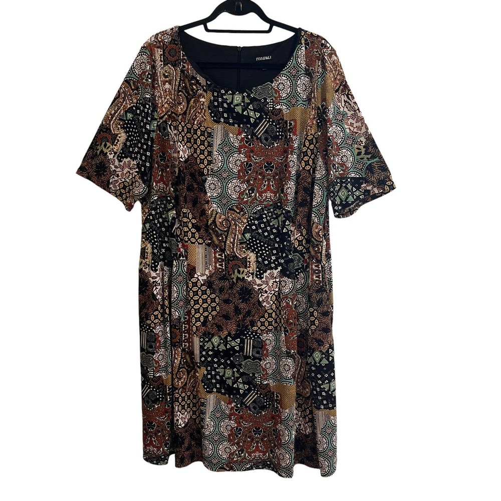 Roz & Ali Dress Plus Size 20 Poly Spandex Paisley Print Elbow Sleeve Pockets